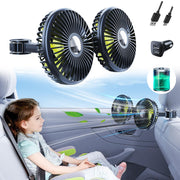 Car Fan Dual Head 360° Rotating Low Noise Cooling Fan Universal For Cars, Suvs & Trucks With Box